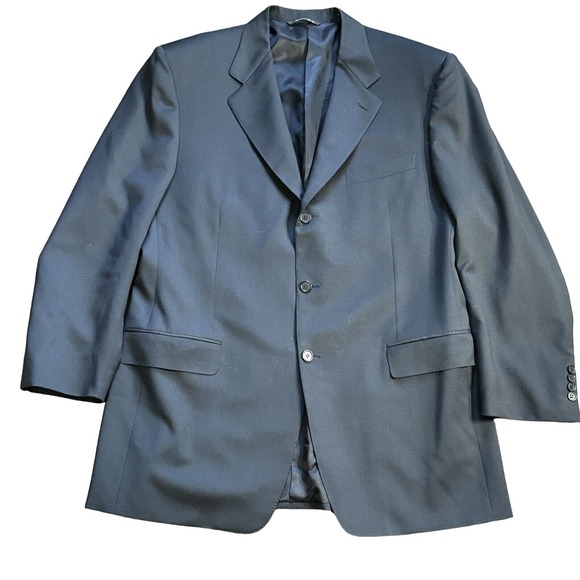 CANALI Mens 3 Button Suit Jacket Lana Wool Blazer Coat Black Mens 44 L FLAWS - Picture 1 of 13